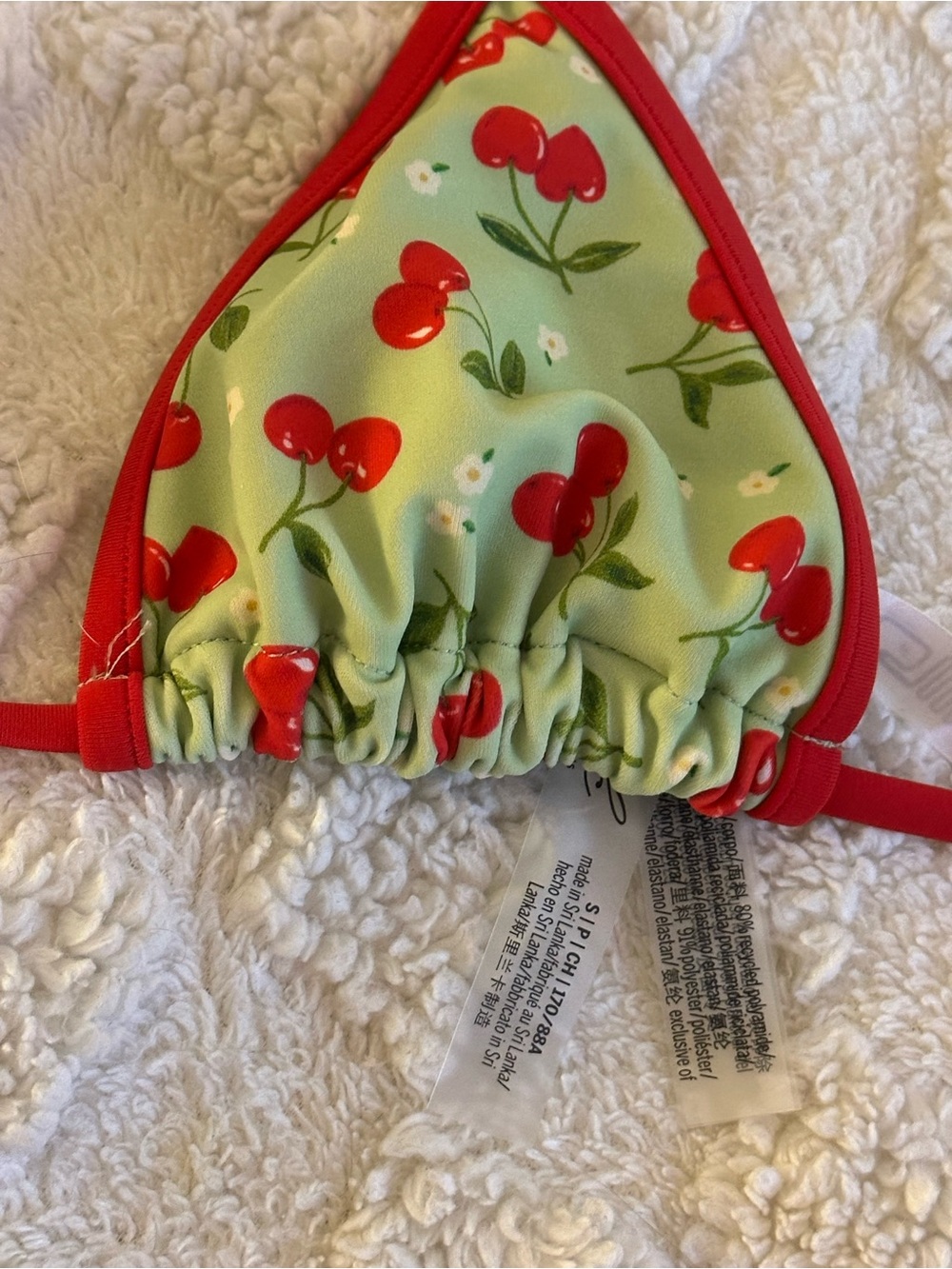 Frankie's Bikinis Cherry Print Triangle Bikini in Mint and Red SMALL - Picture 4 of 8